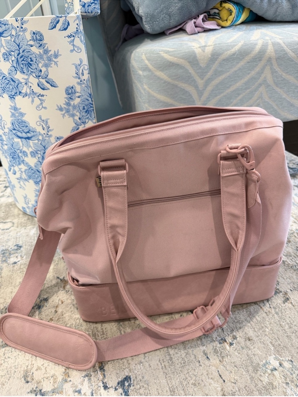 BEIS blush pink mini weekender bag